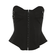 Buckle button backless tube top