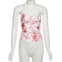 Self tie halter print mesh lace hem 2 piece top