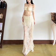 Off shoulder self tie lace backless tube top