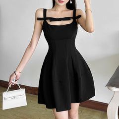 Hollow out smocked backless cami cut out mini dress