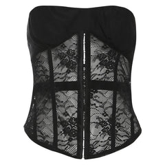 Lace corset button backless tube top