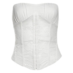 Lace corset button backless tube top