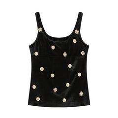 U neck velvet metal applique tank top