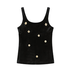 U neck velvet metal applique tank top