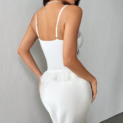 Button v neck lace hem corset cami top