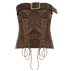 PU leather lace up buckle tube top