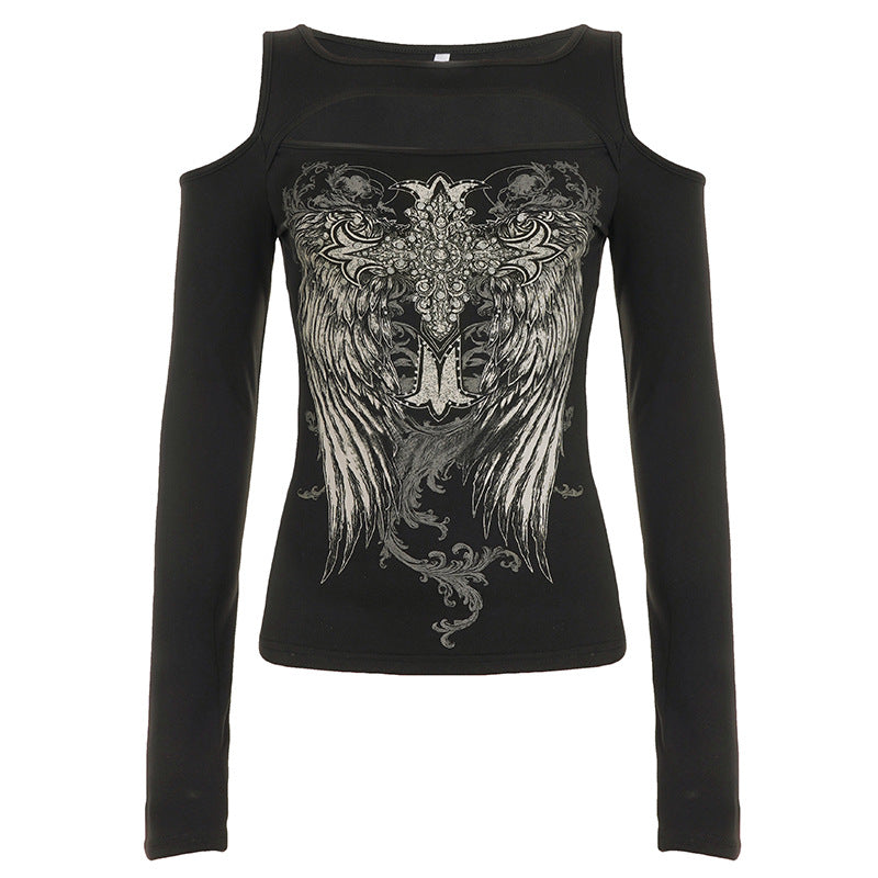 Off shoulder long sleeve abstract top