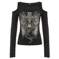 Off shoulder long sleeve abstract top
