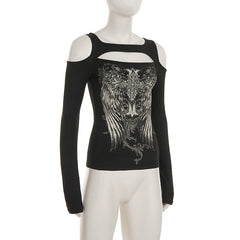 Off shoulder long sleeve abstract top