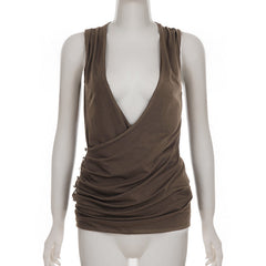 V neck sleeveless ruched solid top