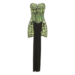 Hollow out print contrast tube cut out mini dress