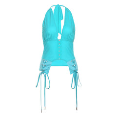 Halter self tie v neck backless solid top