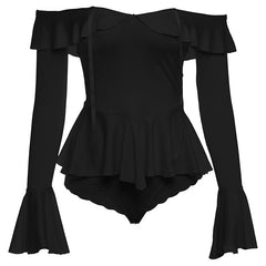 Long flared sleeve off shoulder ruffle pant set