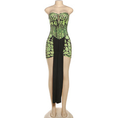 Hollow out print contrast tube cut out mini dress