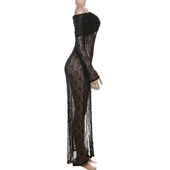 Long sleeve slit off shoulder lace maxi dress