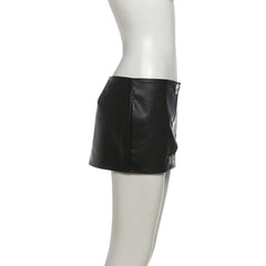 Button PU leather pleated solid mini skirt