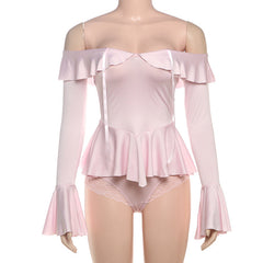 Long flared sleeve off shoulder ruffle pant set