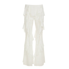 Ruffle irregular mesh solid low rise pant