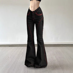 Pocket button zip-up wide leg low rise jeans