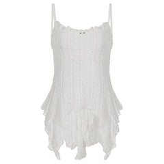 Ruffle flower applique u neck self tie cami top