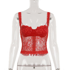 Lace button v neck backless cami top