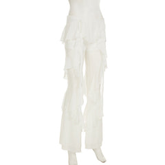 Ruffle irregular mesh solid low rise pant