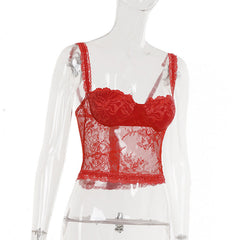 Lace button v neck backless cami top