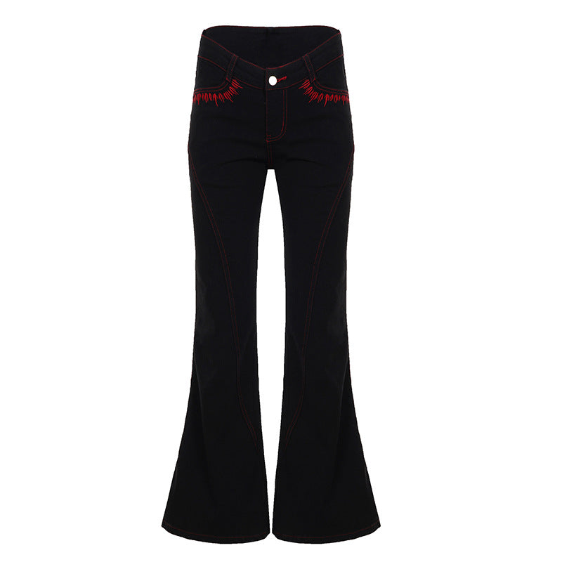 Pocket button zip-up wide leg low rise jeans