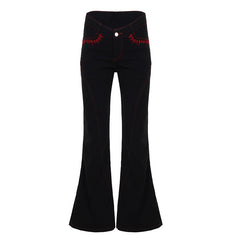 Pocket button zip-up wide leg low rise jeans