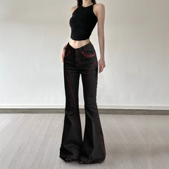 Pocket button zip-up wide leg low rise jeans