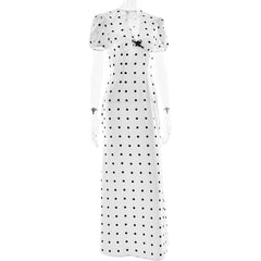 Polka dot short sleeve bowknot zip-up maxi dress