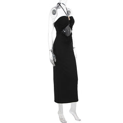 Hollow out halter self tie ruched cut out midi dress
