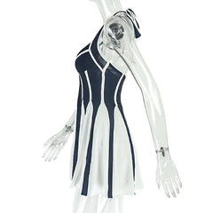 Halter self tie v neck contrast mini dress