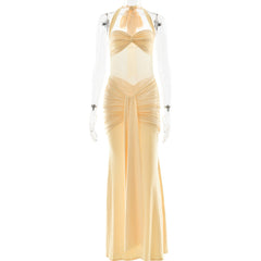 Ruched halter self tie v neck maxi dress