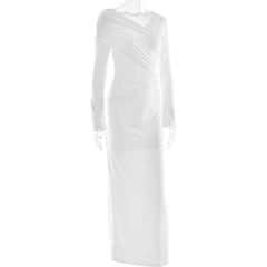 Long sleeve v neck ruched solid maxi dress