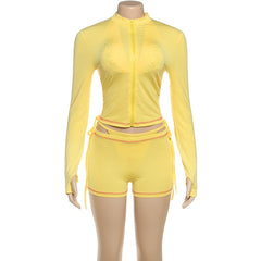 Long sleeve gloves zip-up stitch 4 piece pant set