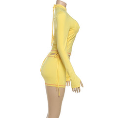 Long sleeve gloves zip-up stitch 4 piece pant set