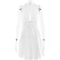 Self tie halter ruched backless solid mini dress