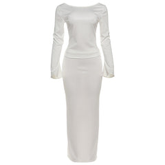 Long sleeve hollow out button maxi skirt set