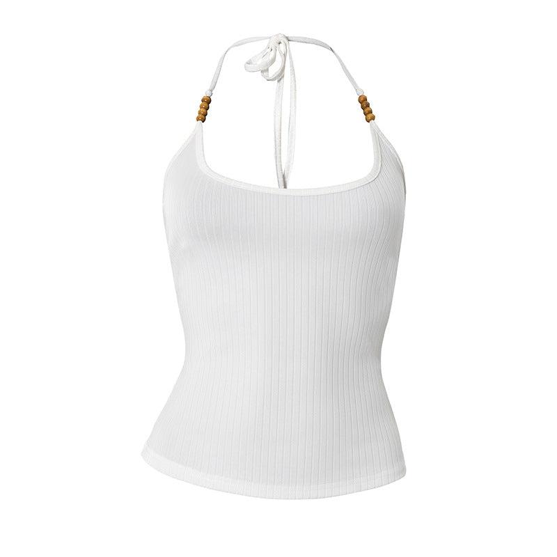 U neck halter beaded backless top