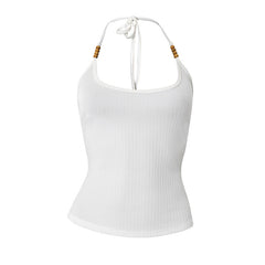 U neck halter beaded backless top