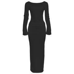 Long sleeve hollow out button maxi skirt set