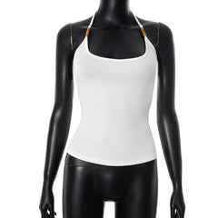 U neck halter beaded backless top