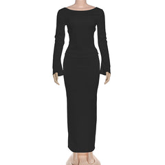 Long sleeve hollow out button maxi skirt set