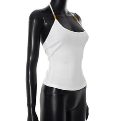 U neck halter beaded backless top