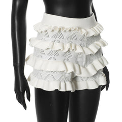 Ruffle knitted solid short pant