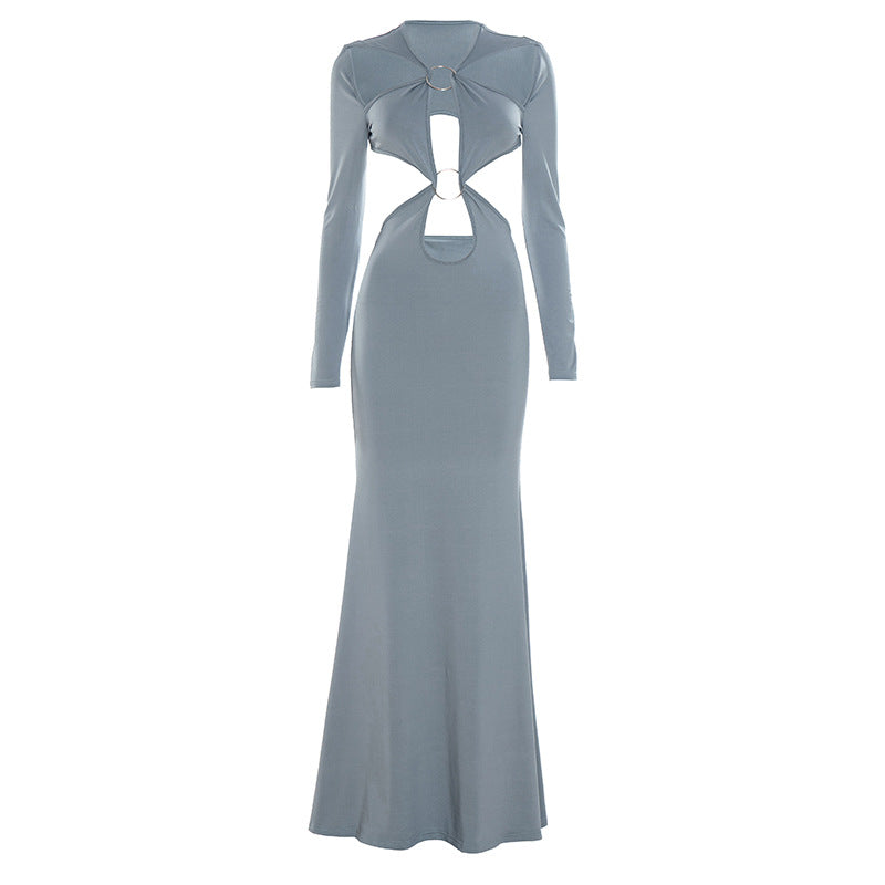 Long sleeve o ring hollow out cut out maxi dress