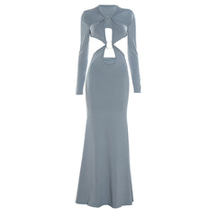 Long sleeve o ring hollow out cut out maxi dress