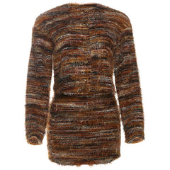 Long sleeve crewneck button fluffy mini skirt set