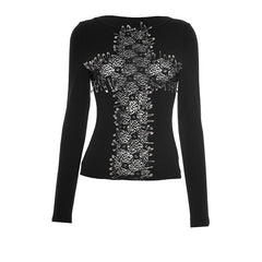 Cross pattern long sleeve crewneck top